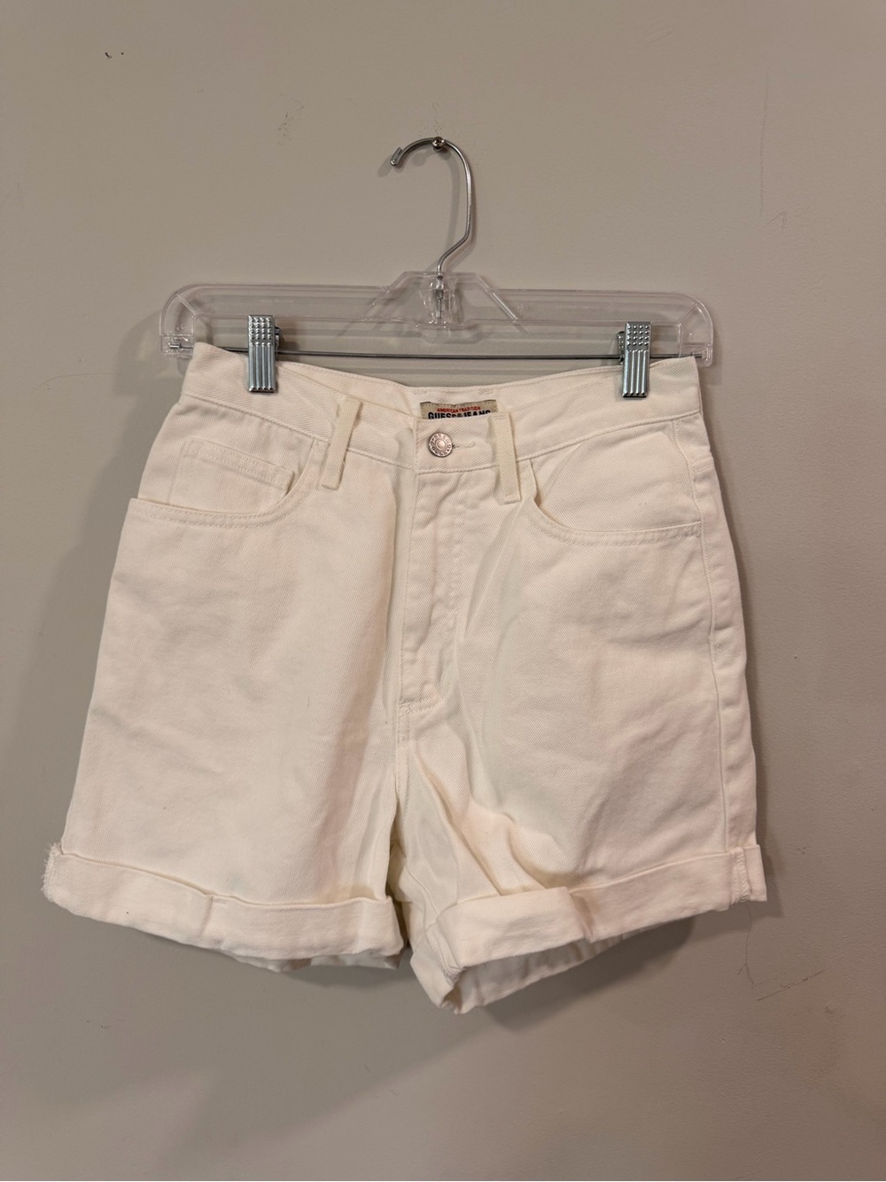 Vintage Guess Cream High-Waist Rolled-Hem Shorts